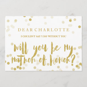 Faux Gold Confetti Will You Be My Matron of Honour Invitation