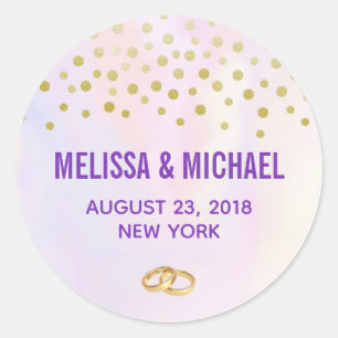 Faux Gold Confetti with Wedding Rings Classic Round Sticker