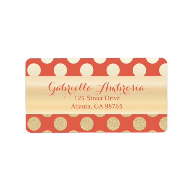 Faux Gold & Coral Polka Dots Label (Front)