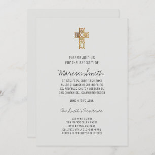 Faux Gold Cross Baby Boy Photo Baptism Invitation