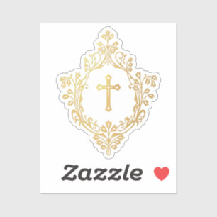 Faux Gold Cross in Crest Elegant Vintage Religious