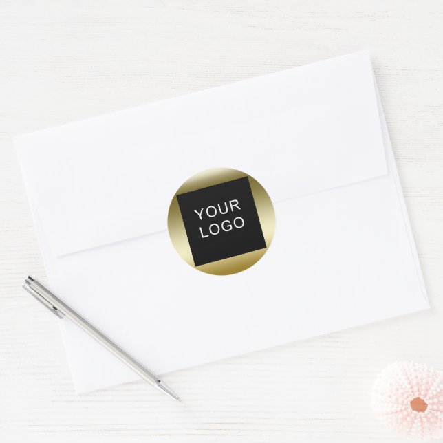 Faux Gold Customisable Business Company Logo  Classic Round Sticker (Envelope)
