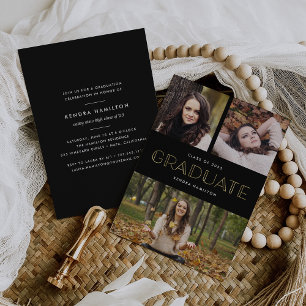 Faux Gold Deco   Photo Graduation Party Invitation