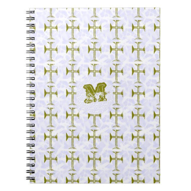 Faux Gold Destroyed Look Cross Spiral Notebook (Front)
