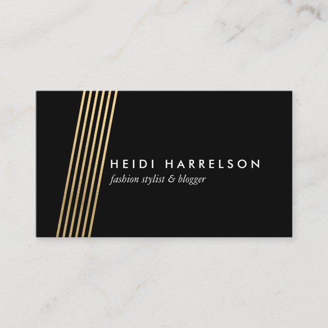 Faux Gold Diagonal Lines High Fashion Stylist Business Card (Front)