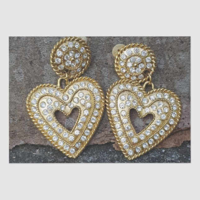 Faux Gold Diamonds Earrings with Heart Shape Tissue Paper (Front)
