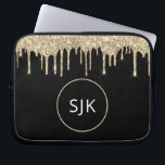 Faux Gold Dripping Glitter Sparkle Monogram Laptop Sleeve<br><div class="desc">Gold and Black Faux Dripping Glitter and Sparkle Elegant Monogrammed Initials Case. This case can be customised to include your initial and first name.</div>