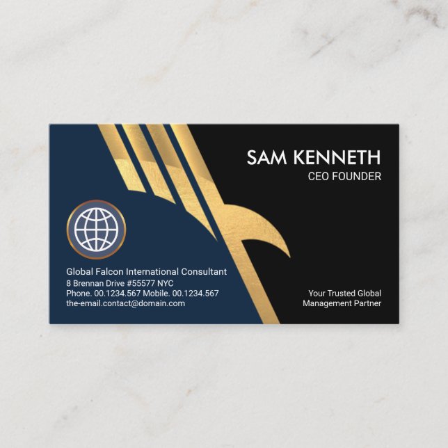 Faux Gold Eagle Falcon Wings CEO Founder Business Card (Front)