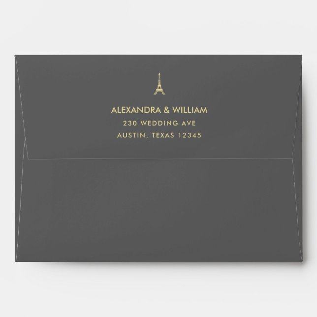 Faux Gold Eiffel Tower Grey Envelope (Back (Top Flap))