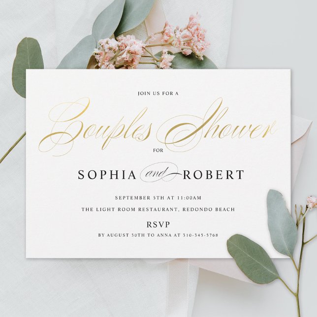 Faux Gold Elegant Calligraphy Couples Shower Invitation (Creator Uploaded)