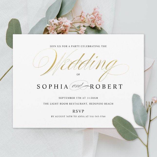 Faux Gold Elegant Calligraphy Wedding Engagement Invitation (Creator Uploaded)