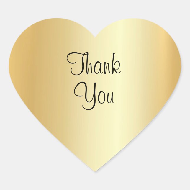 Faux Gold Elegant Handwriting Script Thank You Heart Sticker (Front)