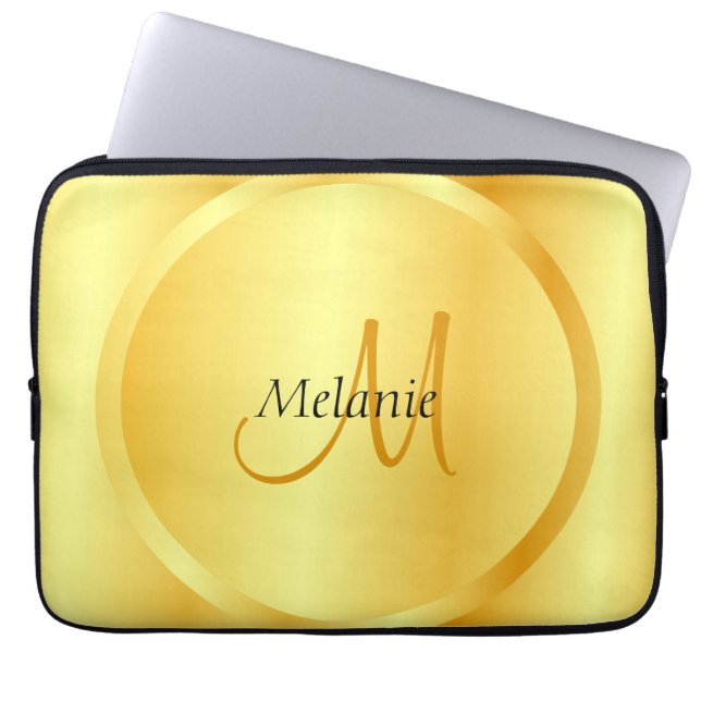 Faux Gold Elegant Modern Monogram Template Laptop Sleeve (Front)