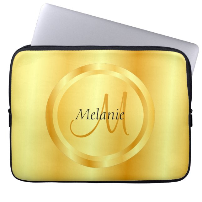 Faux Gold Elegant Modern Monogram Template Laptop Sleeve (Front)