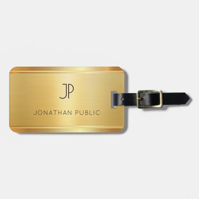Faux Gold Elegant Modern Trendy Template Luggage Tag (Front Horizontal)