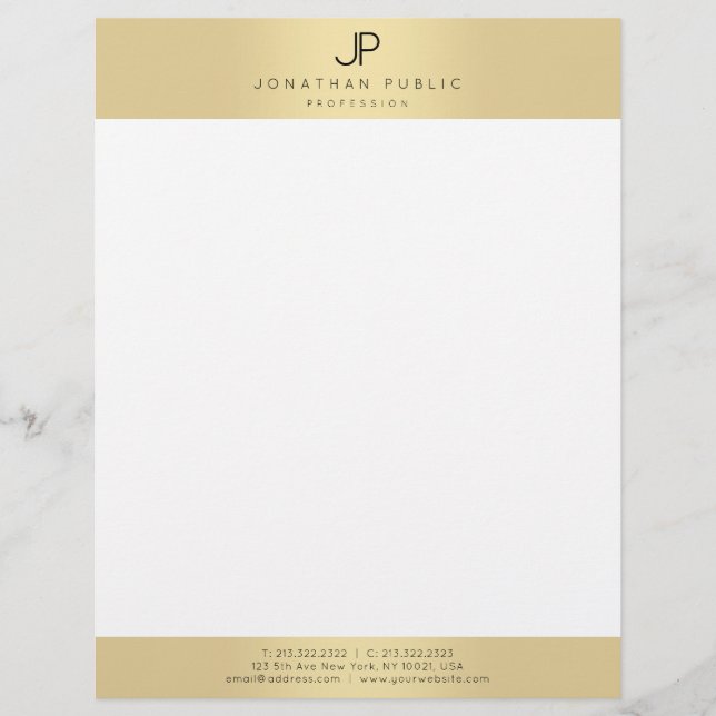 Faux Gold Elegant Monogram Template Glamourous Custom Letterhead (Front)