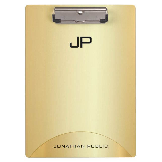 Faux Gold Elegant Monogrammed Modern Template Clipboard (Front)