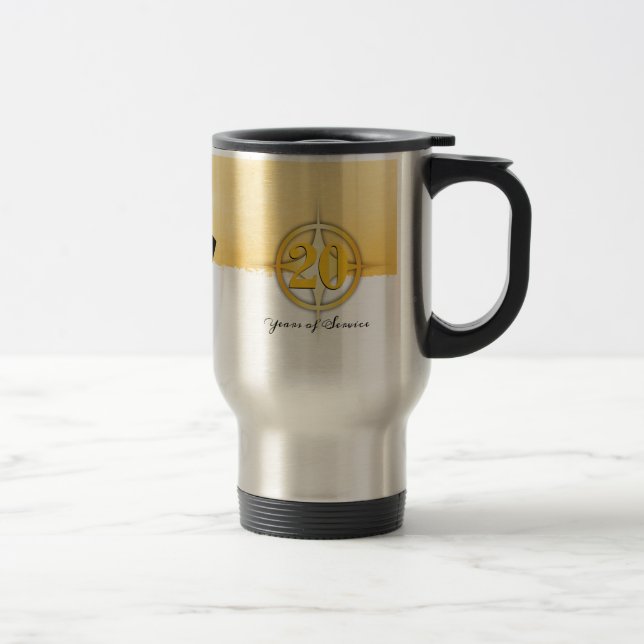 Faux gold emblem employee 20 year anniversary travel mug (Right)
