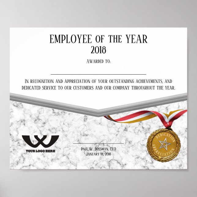 Faux gold emblem employee of the year certificate poster (Front)