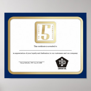 Faux gold employee 5 years service award poster