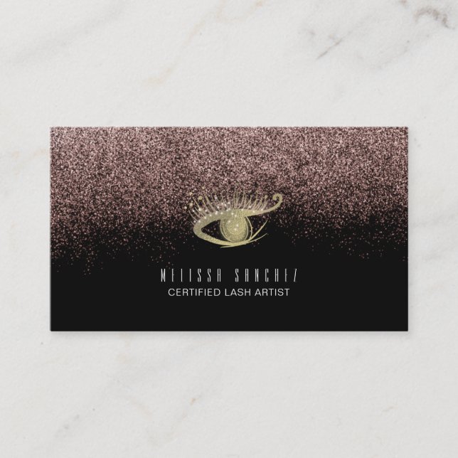 Faux Gold Eyelashes Salon Black  Business Card (Front)