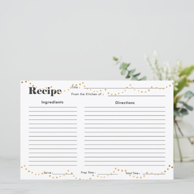 Faux Gold Fairy Lights Recipe Card (Standing Front)