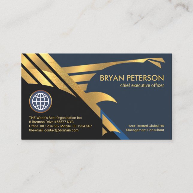 Faux Gold Falcon Eagle Wings Flying Founder CEO Business Card (Front)