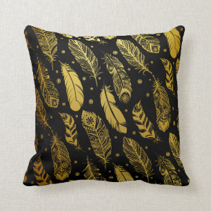 Faux Gold Feather Tribal Pattern Pillow