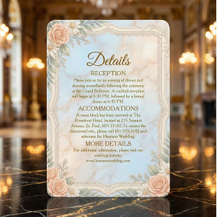 Faux Gold Filigree Peach Floral Marble Enclosure Card