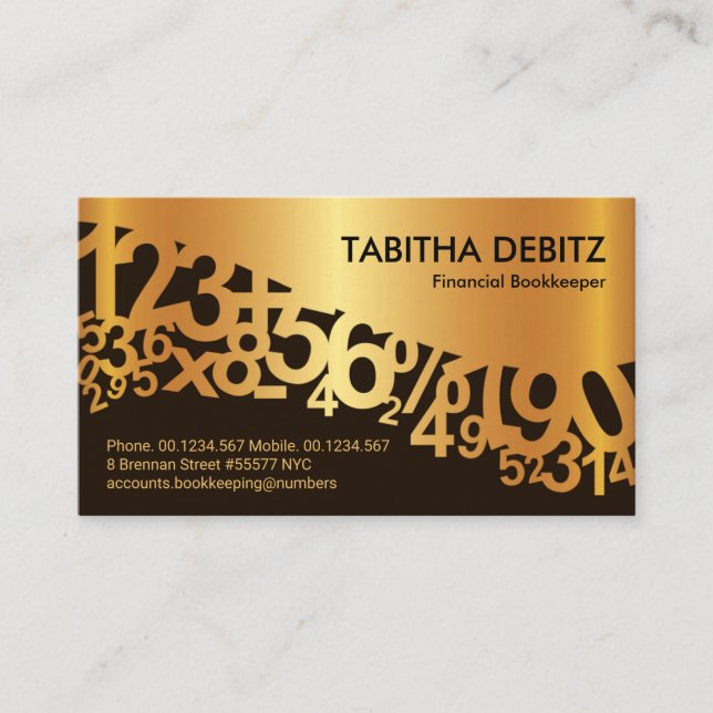Faux Gold Financial Numbers Wave Business Card (Front)