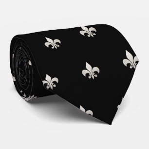 Faux Gold Fleur de lis DIY Black Silver Tie