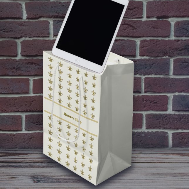 Faux Gold FleurDeLis on Ivory Medium Gift Bag (Creator Uploaded)