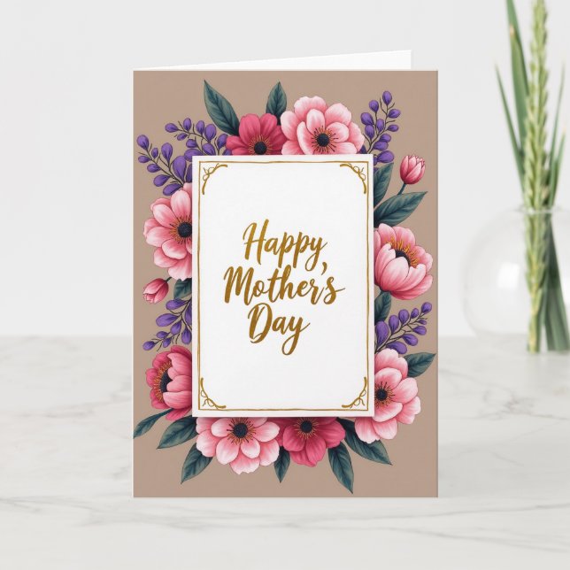 Faux Gold Floral Celebration Card (Front)