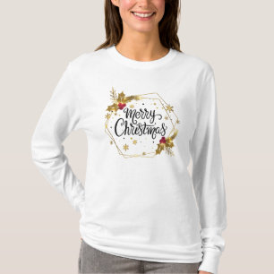 Faux Gold Floral Merry Christmas   Sleeve Shirt