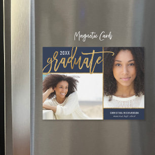 Faux Gold Foil 2 Photo Graduation Announcement