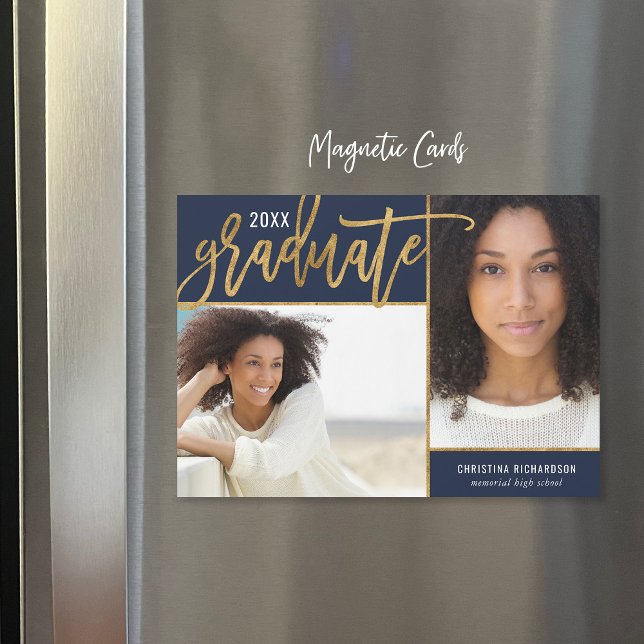 Faux Gold Foil 2 Photo Graduation Announcement (Creator Uploaded)