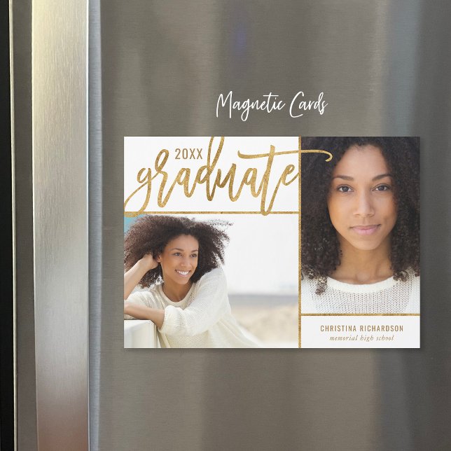 Faux Gold Foil 2 Photo Graduation Announcement (Creator Uploaded)