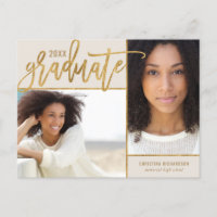 Faux Gold Foil 2 Photo Graduation Announcement Pos