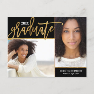 Faux Gold Foil 2 Photo Graduation Announcement Postcard