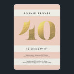 Faux Gold Foil 40th Birthday Invitation // Blush<br><div class="desc">A pretty and feminine 40th birthday party invitation featuring faux gold numbers and blush stripes. Customise the reverse with a photo of the birthday girl. Plenty of space on the front for your party details.</div>