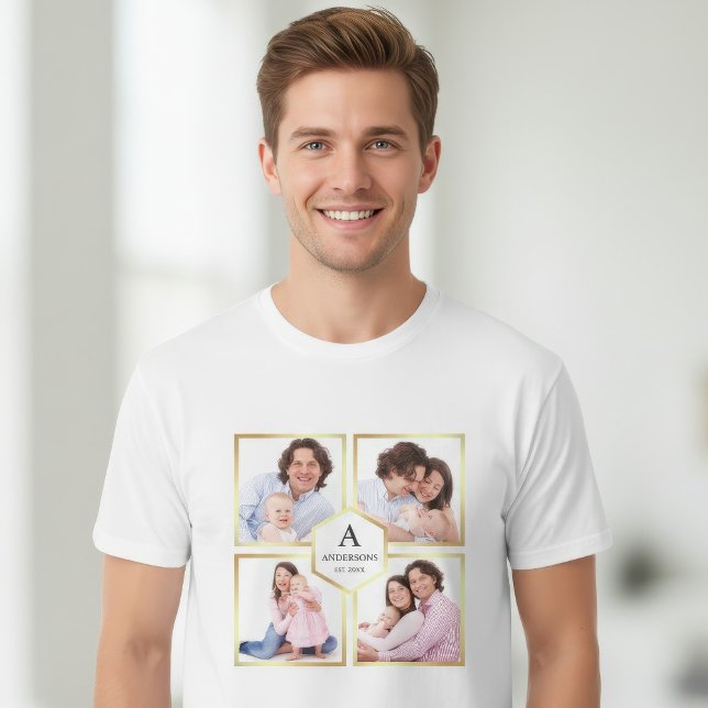Faux Gold Foil 4 Pictures Family Photo Collage T-Shirt (Creator Uploaded)