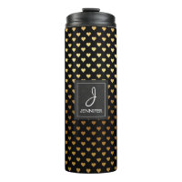 Faux Gold Foil and Black Heart Pattern Monogram