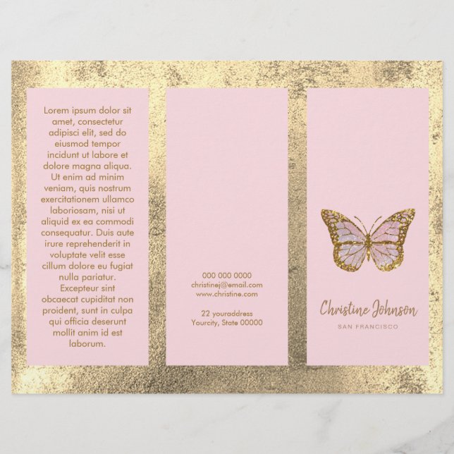 faux gold foil and pink butterfly brochure (Front)