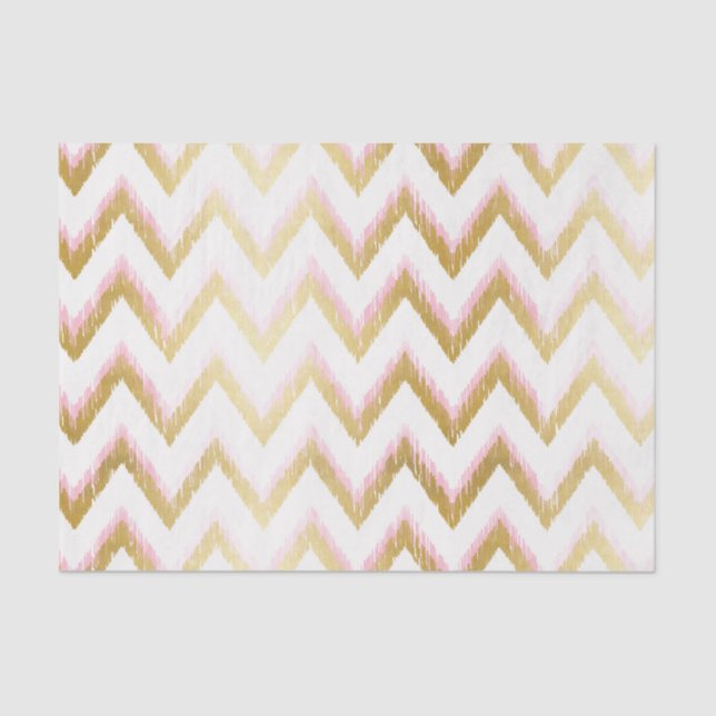 Faux Gold Foil and Pink Ikat Chevron Pattern Tissue Paper (Front)