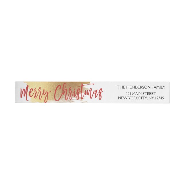 Faux Gold Foil and Red Christmas Script Holiday Wraparound Address Label (Individual)