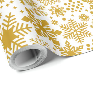 Faux Gold Foil and White Snowflakes Holiday Wrapping Paper
