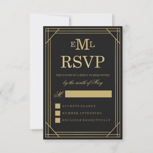 Faux Gold Foil Art Deco | Wedding RSVP Card (Front)