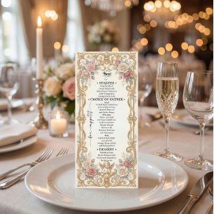Faux Gold Foil Baroque Floral Scroll Menu