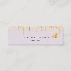 faux gold foil bee and honey on lavender mini business card