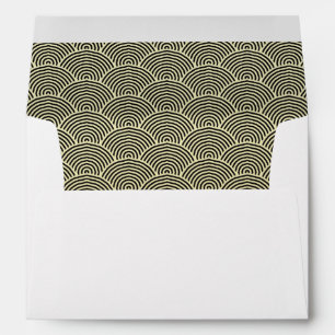 Faux Gold Foil Black Circle Fan Pattern Envelopes